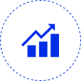 Blue growth chart icon with upward arrow.