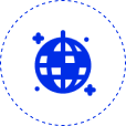 Blue disco ball icon with stars.